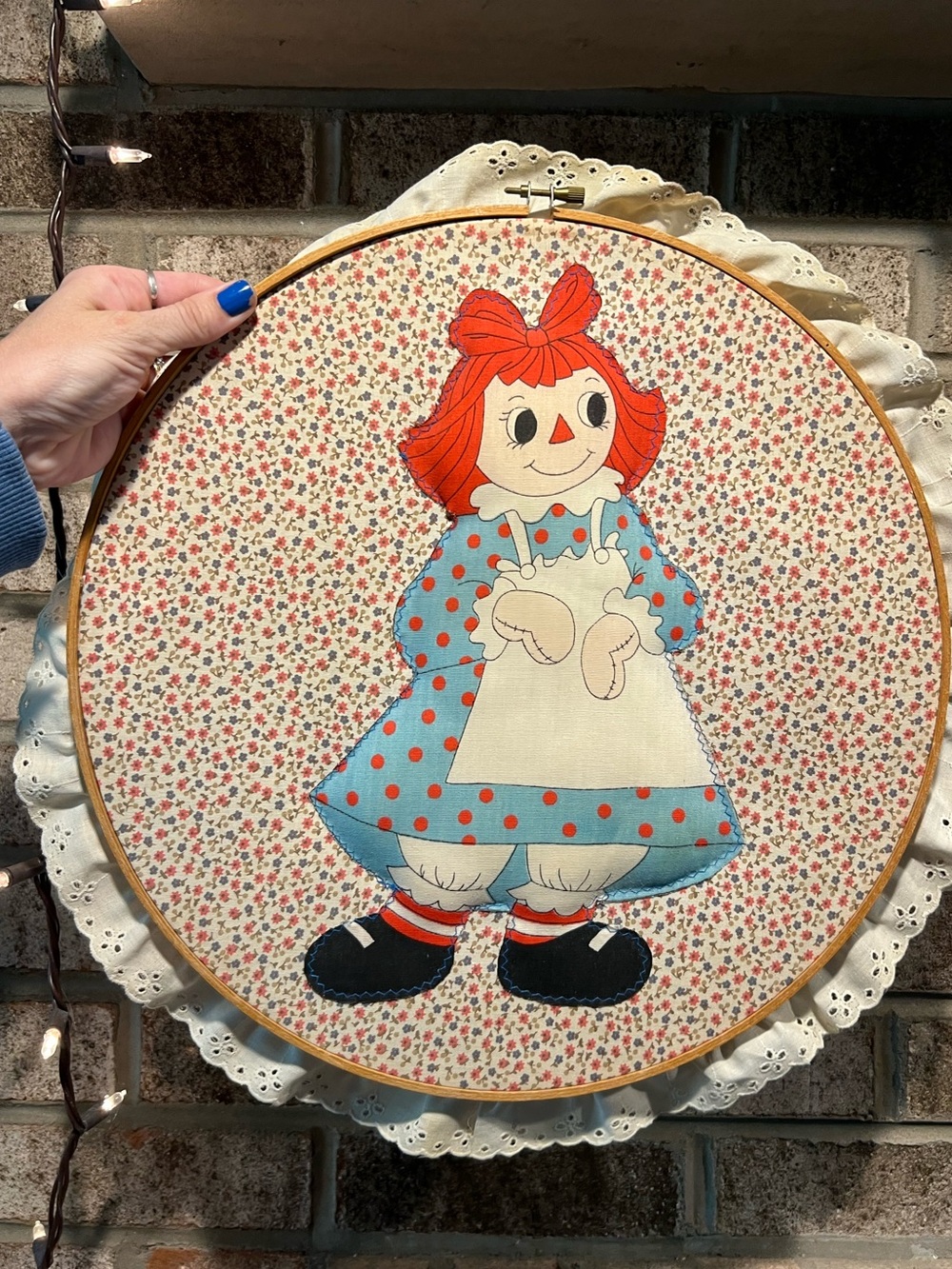Raggedy Ann Quilted Embroidery Hoop Art
